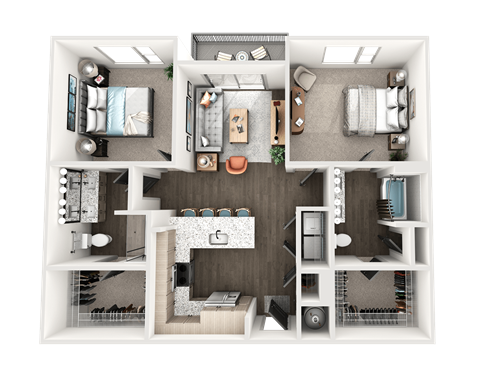 Floor plan for 2 beds, 2 baths, 1105 sqft